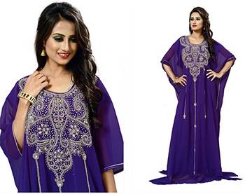 Purple Georgette Embroidered Stitched Islamic Kaftans 1