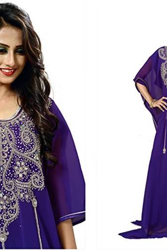 Purple Georgette Embroidered Stitched Islamic Kaftans