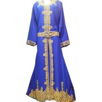Royal Blue Georgette Embroidered Stitched Islamic Kaftans 1