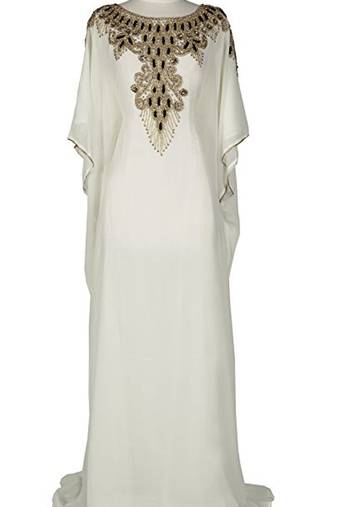 Cream Georgette Embroidered Stitched Islamic Kaftans
