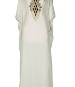 Cream Georgette Embroidered Stitched Islamic Kaftans