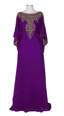 Purple Georgette Embroidered Stitched Islamic Kaftans 1