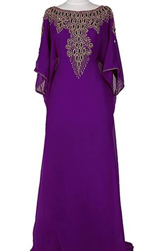 Purple Georgette Embroidered Stitched Islamic Kaftans