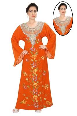 Tomato Georgette Embroidered Stitched Islamic Kaftans 1