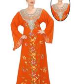 Tomato Georgette Embroidered Stitched Islamic Kaftans