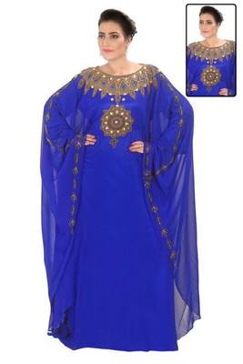 Royal Blue Georgette Embroidered Stitched Islamic Kaftans 1