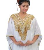Cream Georgette Embroidered Stitched Islamic Kaftans