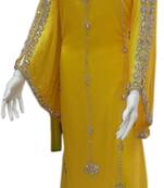 Yellow Georgette Embroidered Stitched Islamic Kaftans
