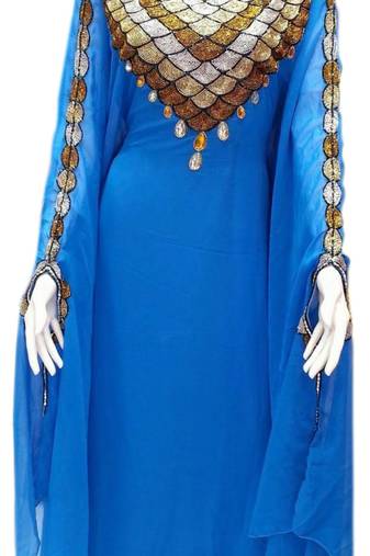 Royal Blue Georgette Embroidered Stitched Islamic Kaftans