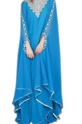 Blue Georgette Embroidered Stitched Islamic Kaftans