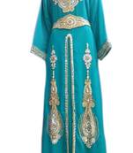Blue Georgette Embroidered Stitched Islamic Kaftans