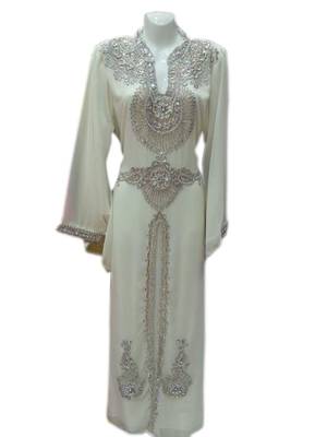Cream Georgette Embroidered Stitched Islamic Kaftans 1