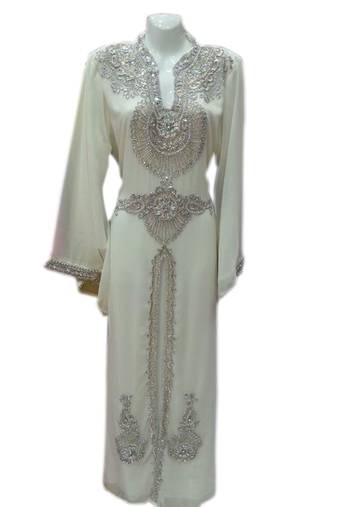 Cream Georgette Embroidered Stitched Islamic Kaftans