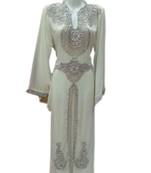 Cream Georgette Embroidered Stitched Islamic Kaftans