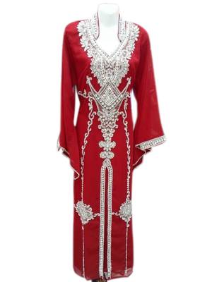 Red Georgette Embroidered Stitched Islamic Kaftans 1