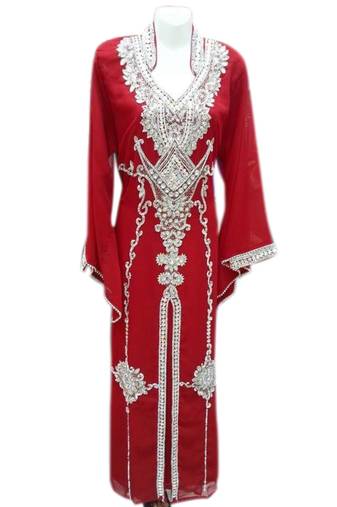 Red Georgette Embroidered Stitched Islamic Kaftans