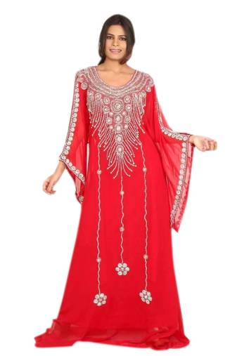 Red Georgette Embroidered Stitched Islamic Kaftans