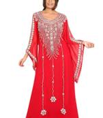 Red Georgette Embroidered Stitched Islamic Kaftans