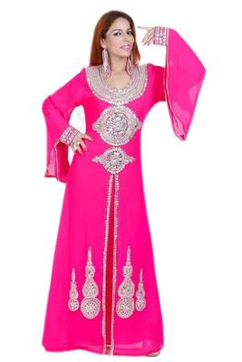 Pink Georgette Embroidered Stitched Islamic Kaftans 1