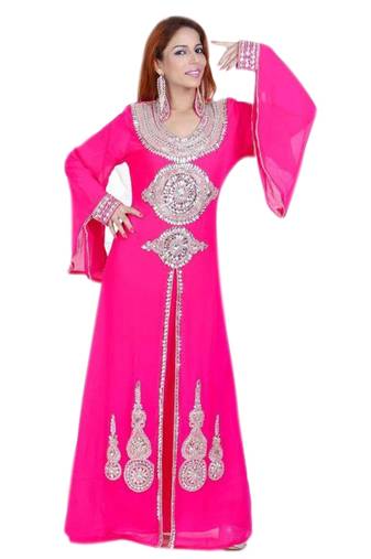 Pink Georgette Embroidered Stitched Islamic Kaftans