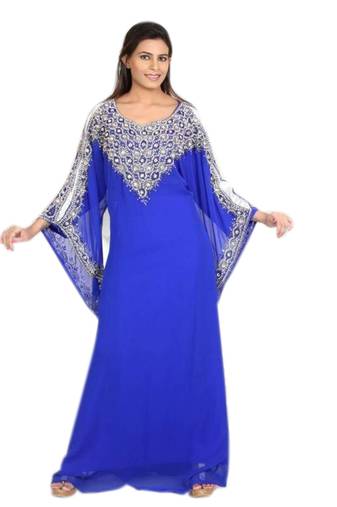 Royal Blue Georgette Embroidered Stitched Islamic Kaftans