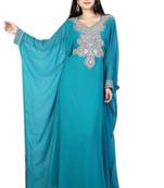 Blue Georgette Embroidered Stitched Islamic Kaftans