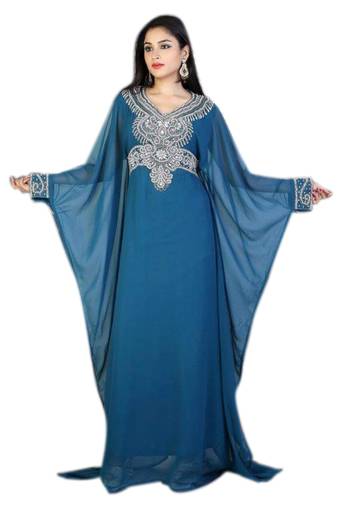 Blue Georgette Embroidered Stitched Islamic Kaftans