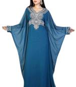 Blue Georgette Embroidered Stitched Islamic Kaftans