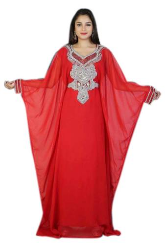 Red Georgette Embroidered Stitched Islamic Kaftans