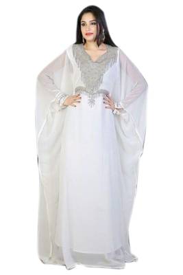 Cream Georgette Embroidered Stitched Islamic Kaftans 1