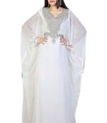 Cream Georgette Embroidered Stitched Islamic Kaftans