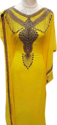 Yellow Georgette Embroidered Stitched Islamic Kaftans 1