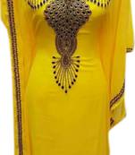 Yellow Georgette Embroidered Stitched Islamic Kaftans