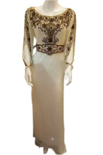 Cream Georgette Embroidered Stitched Islamic Kaftans