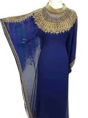 Royal Blue Georgette Embroidered Stitched Islamic Kaftans 1