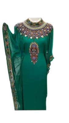 Green Georgette Embroidered Stitched Islamic Kaftans 1