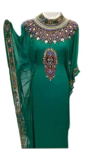 Green Georgette Embroidered Stitched Islamic Kaftans