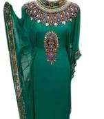 Green Georgette Embroidered Stitched Islamic Kaftans