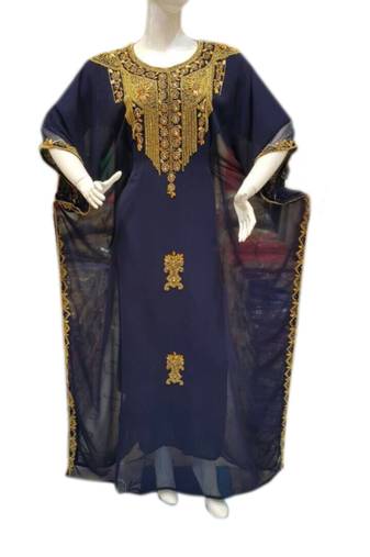 Navy Blue Georgette Embroidered Stitched Islamic Kaftans