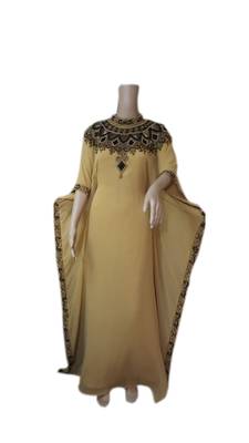 Beige Georgette Embroidered Stitched Islamic Kaftans 1