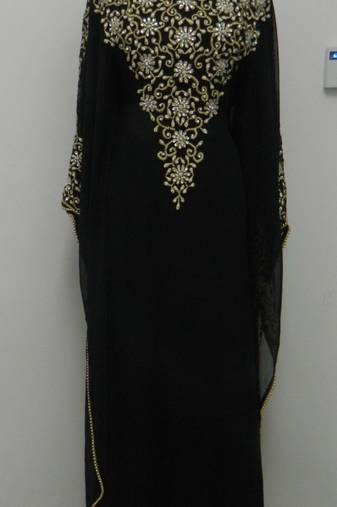 Black Georgette Embroidered Stitched Islamic Kaftans