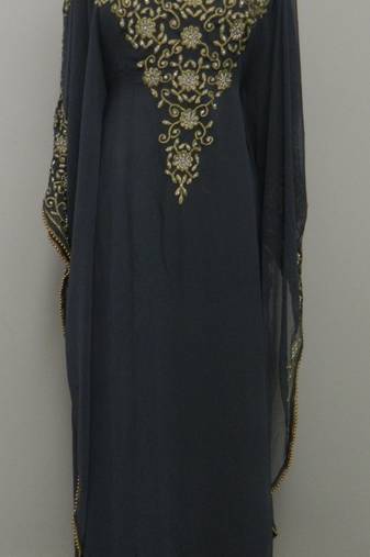 Grey Georgette Embroidered Stitched Islamic Kaftans