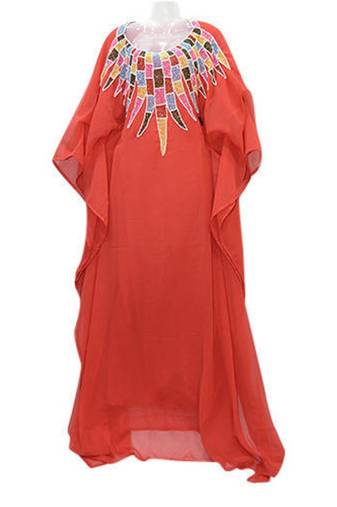 Tomato Georgette Embroidered Stitched Islamic Kaftans