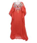 Tomato Georgette Embroidered Stitched Islamic Kaftans