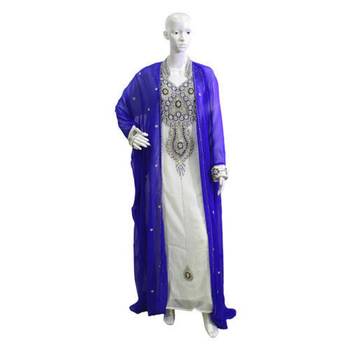 Jacket Royal Blue Inner Cream Georgette Embroidered Stitched Islamic Kaftans 1