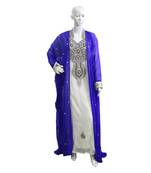 Jacket Royal Blue Inner Cream Georgette Embroidered Stitched Islamic Kaftans