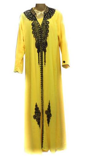 Yellow Georgette Embroidered Stitched Islamic Kaftans
