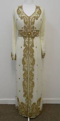 Cream Georgette Embroidered Stitched Islamic Kaftans 1