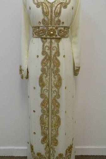 Cream Georgette Embroidered Stitched Islamic Kaftans
