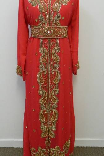 Tomato Georgette Embroidered Stitched Islamic Kaftans